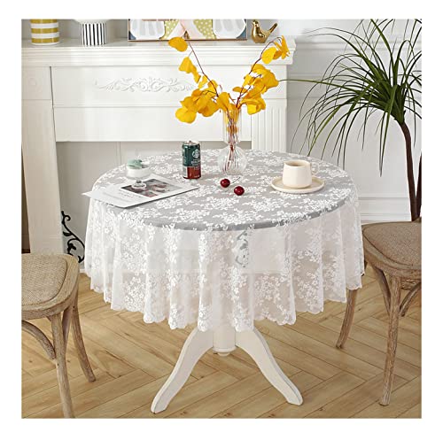FANIVIN Polyester Tischdecke Tischtuch Tischwäsche Couchtisch Küchentischabdeckung Tafeltuch Rund Blume Weiß A Durchmesser 200cm von FANIVIN