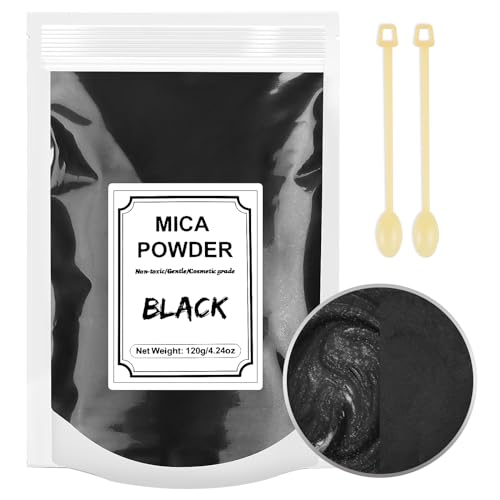 Epoxidharz Farbe 120g, Mica Pulver Natur Metallic Epoxidharz Pigment Seifenfarbe Set für Epoxidharz, Kerzenherstellung, Seifenherstellung, Badebombe, Make-up, Wachsschmelzen, Schleim (Schwarz) von FANKOO