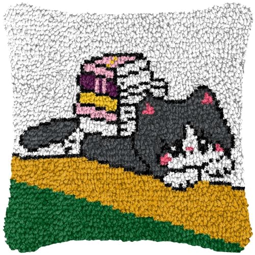 FANKXIUXI Kissen-Sets,Cartoon-Wurfkissen DIY Knüpfhaken Kissenbezug Sticksets für Anfänger Erwachsene Kinder, Knüpfhaken Kissenbezug Handarbeit Handwerk für Heimdekoration,43 x 43 cm von FANKXIUXI