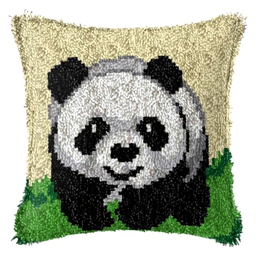 FANKXIUXI Knüpfkissen Set mit DIY Latch Hook Kissen Kit mit Tier Muster,Knüpfteppich Für Kinder 43cm×44cm,Panda A8 von FANKXIUXI