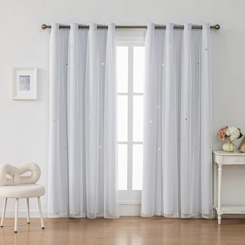 Ombré-Regenbogen-Verdunkelungsvorhänge für Kinder, Mädchen, Schlafzimmer, Wohnzimmer, verdunkelnde Streifen, doppellagig, Sternausschnitt, Wand, Heimdekoration, Farbverlauf, Fenstervorhänge (Grauweiß Ombré-Regenbogen-Verdunkelungsvorhänge für Kinder, Mädchen, Schlafzimmer, Wohnzimmer, verdunkelnde Streifen, doppellagig, Sternausschnitt, Wand, Heimdekoration, Farbverlauf, Fenstervorhänge (Grauweiß von FANLI