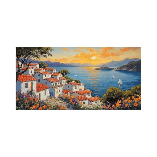 Diamond Painting Erwachsene, 5D Volldiamant Malen Nach Zahlen Kleine Stadt mit Diamond Painting Zubehör 100x50 Cm, Diamant Strasssteine Bastelset Erwachsene, DIY Set für Deko Wohnzimmer Meer 2509-0955 von FANLIGZU