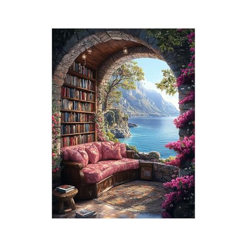 Diamond Painting Erwachsene, Diamant Painting Bilder BüCherregal, Diamond Malen Nach Zahlen Erwachsene 40 x 55 CM, Strasssteine Blume Stickerei Embroidery Kit, Leinwand Bilder Deko Wohnzimmer 258-3904 von FANLIGZU