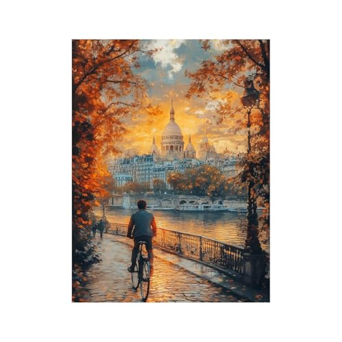 Diamond Painting Erwachsene, Diamant Painting Bilder Fahrrad, 5D Diamond Malen Nach Zahlen Erwachsene 60 x 80cm, Strasssteine Stadt Stickerei Embroidery Kit, Leinwand Bilder Deko Wohnzimmer 258-0933 von FANLIGZU
