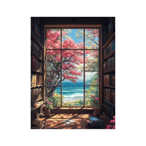 Diamond Painting Erwachsene, Volldiamant Malen Nach Zahlen BüCherregal mit Diamond Painting Zubehör 40 x 30 cm, Strasssteine Bastelset Erwachsene, DIY set für Deko Wohnzimmer Landschaft 258-4347 von FANLIGZU
