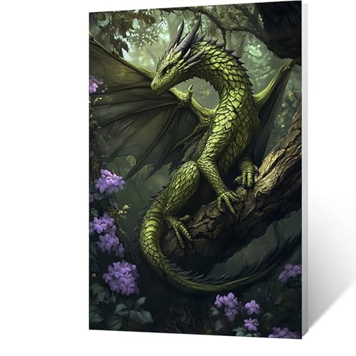 Diamond Painting Erwachsene Drachen Diamant Painting Bilder Blume, 5D Malen Nach Zahlen Erwachsene mit Diamond, Runden Strasssteine Stickerei Embroidery kit, Wanddeko Wohnzimmer 50x70 cm Model-12064 von FANLIGZU