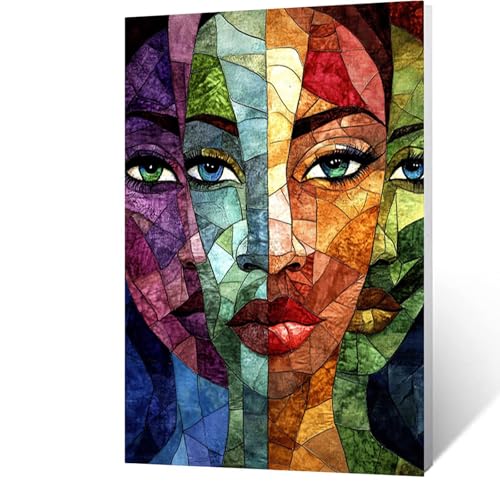 Diamond Painting Erwachsene Gesicht Diamant Painting Bilder Abstrakt, 5D Malen Nach Zahlen Erwachsene mit Diamond, Quadrat Strasssteine Stickerei Embroidery kit, Wanddeko Wohnzimmer 60x85CM Model-3355 von FANLIGZU