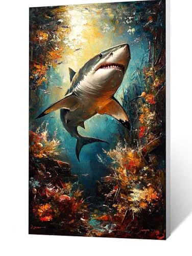Diamond Painting Erwachsene Hai Diamant Painting Bilder Tier, 5D Malen Nach Zahlen Erwachsene mit Diamond 20 x 40 CM, Farbe Strasssteine Stickerei Embroidery kit, Leinwand Bilder Zimmer Deko FLZ-2182 Diamond Painting Erwachsene Hai Diamant Painting Bilder Tier, 5D Malen Nach Zahlen Erwachsene mit Diamond 20 x 40 CM, Farbe Strasssteine Stickerei Embroidery kit, Leinwand Bilder Zimmer Deko FLZ-2182 von FANLIGZU