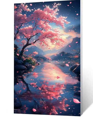 Diamond Painting Erwachsene KirschblüTen Diamant Painting Bilder Berg, 5D Malen Nach Zahlen Erwachsene mit Diamond 80 x 40 cm, DIY Strasssteine Stickerei Embroidery kit, Leinwand Bilder FLZ-1665 von FANLIGZU