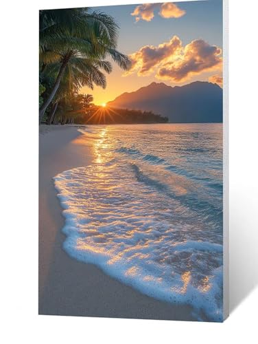 Diamond Painting Erwachsene Strand, 5D Volldiamant Malen Nach Zahlen Sonnenuntergang mit Diamond Painting Zubehör 35x70 cm, Diamant Strasssteine Bastelset Erwachsene, DIY Set für Zimmer Deko FLZ-1794 von FANLIGZU