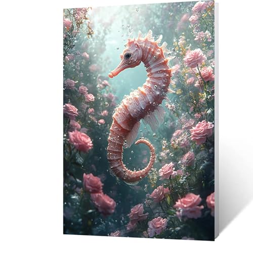 Diamond Painting Erwachsene Tier Diamant Painting Bilder Seepferdchen, 5D Malen Nach Zahlen Erwachsene mit Diamond, Runden Strasssteine Stickerei Embroidery kit, Wanddeko Wohnzimmer 40x55cm Model11903 von FANLIGZU