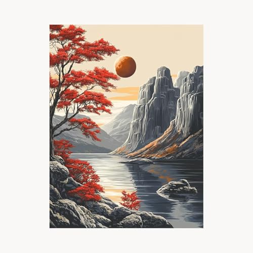 Malen Nach Zahlen Erwachsene, Malen Nach Zahlen Baum, DIY Set Erwachsene mit Acrylfarben Set Leinwand Bilder Berg 30 x 40 cm Pinselset, Paint by Numbers für Zimmer Deko Geschenke für Frauen FYH-6919 von FANLIGZU