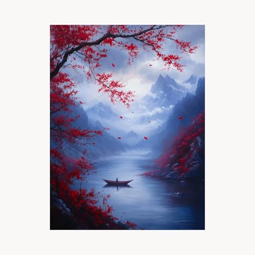 Malen Nach Zahlen Erwachsene, Malen Nach Zahlen Baum, DIY Set Erwachsene mit Acrylfarben Set Leinwand Bilder Boot 60 x 80 cm Pinselset, Paint by Numbers für Zimmer Deko Geschenke für Frauen FYH-7178 von FANLIGZU