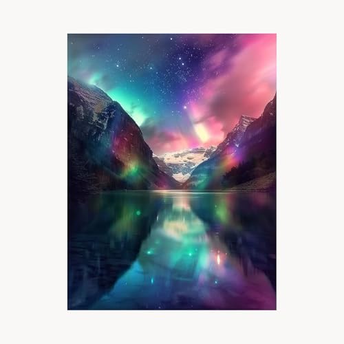 Malen Nach Zahlen Erwachsene, Malen Nach Zahlen Berg, DIY Set Erwachsene mit Acrylfarben Set Leinwand Bilder Aurora 40x55 cm Pinselset, Paint by Numbers für Zimmer Deko Geschenke für Frauen FYH-8957 von FANLIGZU