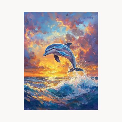 Malen Nach Zahlen Erwachsene, Malen Nach Zahlen Delphin, DIY Set Erwachsene mit Acrylfarben Set Leinwand Bilder Tier 30 x 40cm Pinselset, Paint by Numbers für Zimmer Deko Geschenke für Frauen FYH-4528 von FANLIGZU