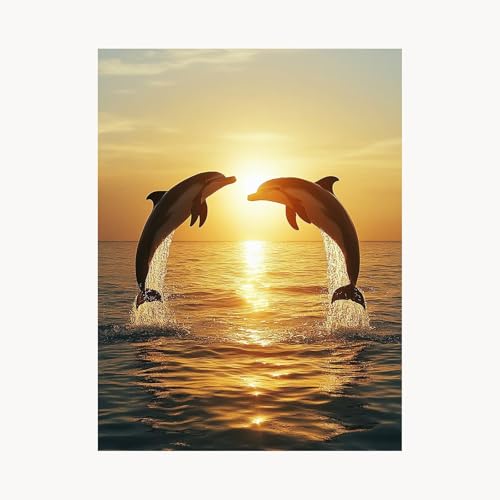 Malen Nach Zahlen Erwachsene, Malen Nach Zahlen Delphin, DIY Set Erwachsene mit Acrylfarben Set Leinwand Bilder Tier 60 x 80 cm Pinselset,Paint by Numbers für Zimmer Deko Geschenke für Frauen FYH-5470 von FANLIGZU