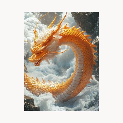 Malen Nach Zahlen Erwachsene, Malen Nach Zahlen Drachen, DIY Set Erwachsene mit Acrylfarben Set Leinwand Bilder Meer 40x55 cm Pinselset, Paint by Numbers für Zimmer Deko Geschenke für Frauen FYH-6029 von FANLIGZU