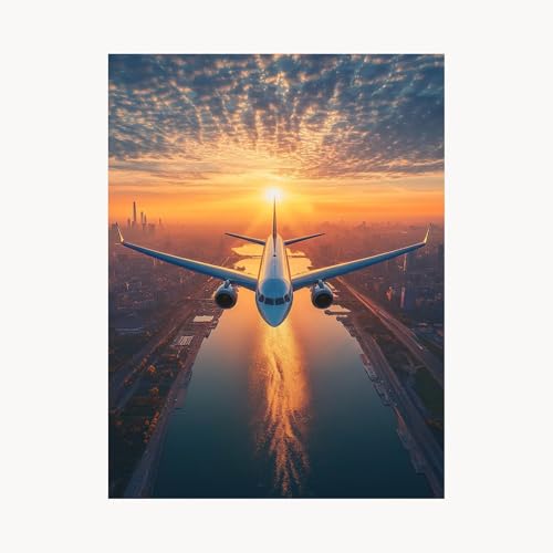 Malen Nach Zahlen Erwachsene, Malen Nach Zahlen Flugzeug, DIY Set Erwachsene mit Acrylfarben Set Leinwand Bilder Stadt 40 x 55cm Pinselset, Paint by Numbers, Zimmer Deko Geschenke für Frauen FYH-6603 von FANLIGZU