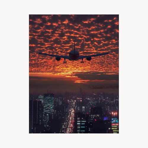 Malen Nach Zahlen Erwachsene, Malen Nach Zahlen Flugzeug, DIY Set Erwachsene mit Acrylfarben Set Leinwand Bilder Stadt 40x55cm Pinselset, Paint by Numbers für Zimmer Deko Geschenke für Frauen FYH-5676 von FANLIGZU