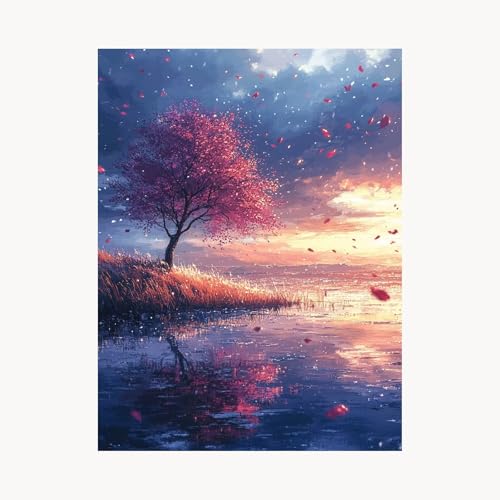 Malen Nach Zahlen Erwachsene, Malen Nach Zahlen Kirschblüten, DIY Set Erwachsene mit Acrylfarben Set Leinwand Bilder Landschaft 30 x 40 cm Pinselset, Paint by Numbers, Geschenke für Frauen FYH-6199 von FANLIGZU
