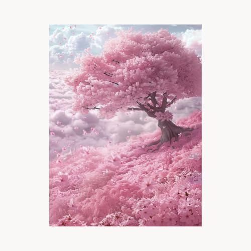 Malen Nach Zahlen Erwachsene, Malen Nach Zahlen Kirschblüten, DIY Set Erwachsene mit Acrylfarben Set Leinwand Bilder Landschaft 40x55cm Pinselset, Paint by Numbers, Geschenke für Frauen FYH-4151 von FANLIGZU