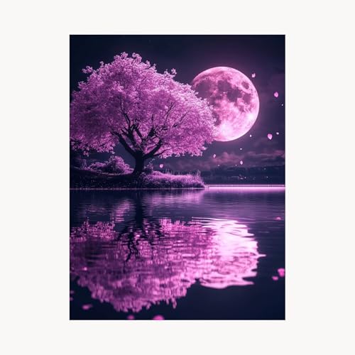 Malen Nach Zahlen Erwachsene, Malen Nach Zahlen Kirschblüten, DIY Set Erwachsene mit Acrylfarben Set Leinwand Bilder Mond 70 x 95 cm Pinselset, Paint by Numbers, Wanddeko Geschenke für Frauen FYH-8753 von FANLIGZU