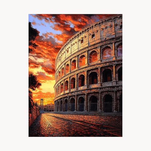 Malen Nach Zahlen Erwachsene, Malen Nach Zahlen Kolosseum, DIY Set Erwachsene mit Acrylfarben Set Leinwand Bilder Landschaft 70 x 95 cm Pinselset, Paint by Numbers, Geschenke für Frauen FYH-0957 von FANLIGZU