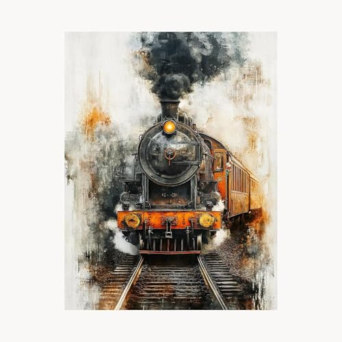 Malen Nach Zahlen Erwachsene, Malen Nach Zahlen Landschaft, DIY Set Erwachsene mit Acrylfarben Set Leinwand Bilder Zug 70 x 95 cm Pinselset, Paint by Numbers, Zimmer Deko Geschenke für Frauen FYH-1201 von FANLIGZU