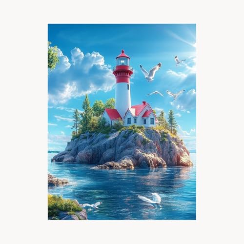Malen Nach Zahlen Erwachsene, Malen Nach Zahlen Leuchtturm, DIY Set Erwachsene mit Acrylfarben Set Leinwand Bilder Landschaft 30x40 cm Pinselset, Paint by Numbers, Geschenke für Frauen FYH-6394 von FANLIGZU