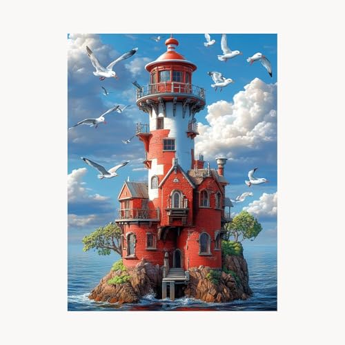 Malen Nach Zahlen Erwachsene, Malen Nach Zahlen Leuchtturm, DIY Set Erwachsene mit Acrylfarben Set Leinwand Bilder Landschaft 80 x 110 cm Pinselset, Paint by Numbers, Geschenke für Frauen FYH-6082 von FANLIGZU