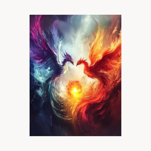 Malen Nach Zahlen Erwachsene, Malen Nach Zahlen Phönix, DIY Set Erwachsene mit Acrylfarben Set Leinwand Bilder Fantasie 30x40 cm Pinselset, Paint by Numbers, Zimmer Deko Geschenke für Frauen FYH-8590 von FANLIGZU