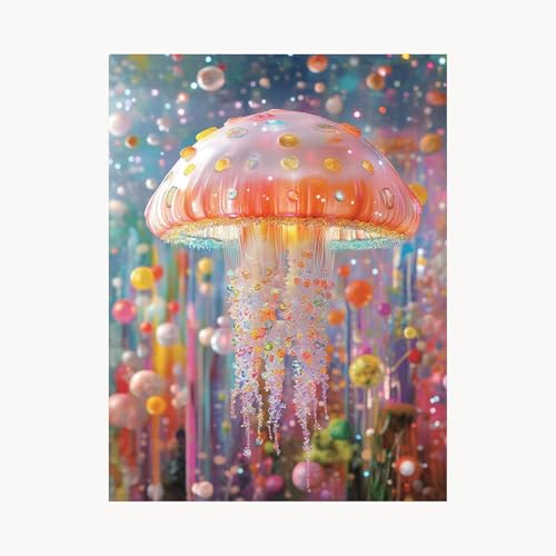 Malen Nach Zahlen Erwachsene, Malen Nach Zahlen Qualle, DIY Set Erwachsene mit Acrylfarben Set Leinwand Bilder Verträumt 30 x 40cm Pinselset, Paint by Numbers,Zimmer Deko Geschenke für Frauen FYH-8188 von FANLIGZU