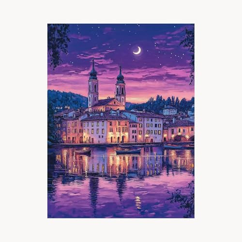 Malen Nach Zahlen Erwachsene, Malen Nach Zahlen See, DIY Set Erwachsene mit Acrylfarben Set Leinwand Bilder Landschaft 70x95cm Pinselset, Paint by Numbers für Zimmer Deko Geschenke für Frauen FYH-2080 von FANLIGZU