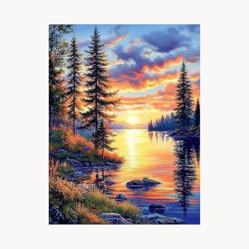 Malen Nach Zahlen Erwachsene, Malen Nach Zahlen Sonnenuntergang, DIY Set Erwachsene mit Acrylfarben Set Leinwand Bilder Baum 60 x 80 cm Pinselset, Paint by Numbers, Geschenke für Frauen FYH-6751 von FANLIGZU