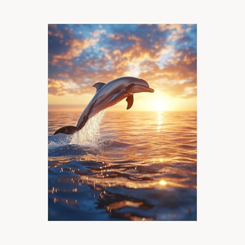 Malen Nach Zahlen Erwachsene, Malen Nach Zahlen Sonnenuntergang, DIY Set Erwachsene mit Acrylfarben Set Leinwand Bilder Delphin 80 x 110 cm Pinselset, Paint by Numbers, Geschenke für Frauen FYH-8815 von FANLIGZU
