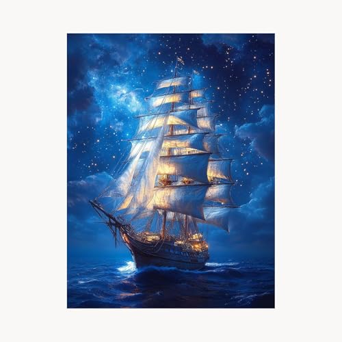 Malen Nach Zahlen Erwachsene, Malen Nach Zahlen Sternenhimmel, DIY Set Erwachsene mit Acrylfarben Set Leinwand Bilder Boot 40x55 cm Pinselset, Paint by Numbers, Wanddeko Geschenke für Frauen FYH-4199 von FANLIGZU
