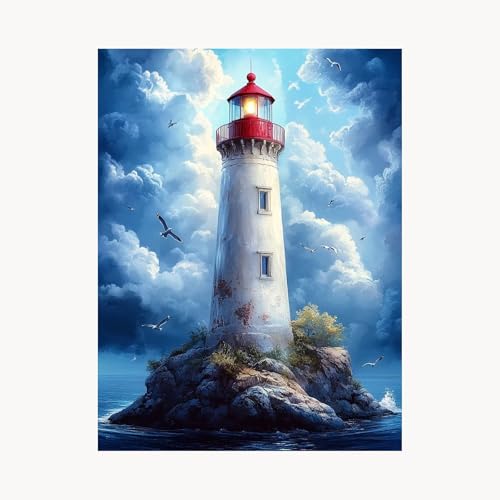 Malen Nach Zahlen Erwachsene, Malen Nach Zahlen Wolke, DIY Set Erwachsene mit Acrylfarben Set Leinwand Bilder Leuchtturm 30x40 cm Pinselset, Paint by Numbers, Zimmer Deko Geschenke für Frauen FYH-7248 von FANLIGZU