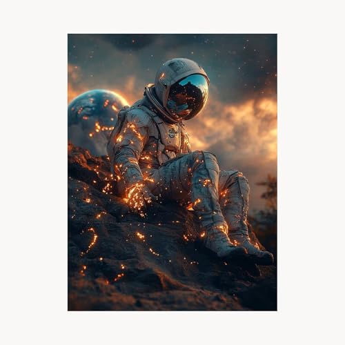 Malen Nach Zahlen Erwachsene Astronaut Malen Nach Zahlen Kinder Landschaft, Basteln Erwachsene Leinwand Bilder 95 x 70cm, DIY Set mit Pinsel Acrylfarben Farbe Leinwand, Geschenke für Frauen FYH-7405 von FANLIGZU