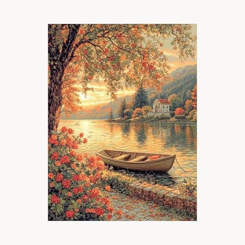 Malen Nach Zahlen Erwachsene Baum Malen Nach Zahlen Kinder Landschaft, Basteln Erwachsene Leinwand Bilder 55x40cm, DIY Set mit Pinsel Acrylfarben Farbe Leinwand, Wanddeko Geschenke für Frauen FYH-6170 von FANLIGZU