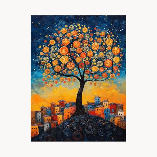 Malen Nach Zahlen Erwachsene Baum Malen Nach Zahlen Kinder Stadt, Basteln Erwachsene Leinwand Bilder 40 x 30 cm,DIY Set mit Pinsel Acrylfarben Farbe Leinwand, Zimmer Deko Geschenke für Frauen FYH-1313 von FANLIGZU