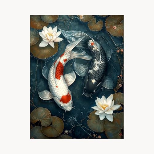 Malen Nach Zahlen Erwachsene Blume Malen Nach Zahlen Kinder Fisch, Basteln Erwachsene Leinwand Bilder 55 x 40 cm, DIY Set mit Pinsel Acrylfarben Farbe Leinwand, Wanddeko Geschenke für Frauen FYH-6438 von FANLIGZU