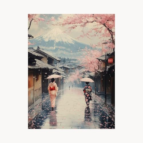 Malen Nach Zahlen Erwachsene Geisha Malen Nach Zahlen Kinder Vulkan Fuji, Basteln Erwachsene Leinwand Bilder 40 x 30 cm, DIY Set mit Pinsel Acrylfarben Farbe Leinwand, Geschenke für Frauen FYH-4607 von FANLIGZU