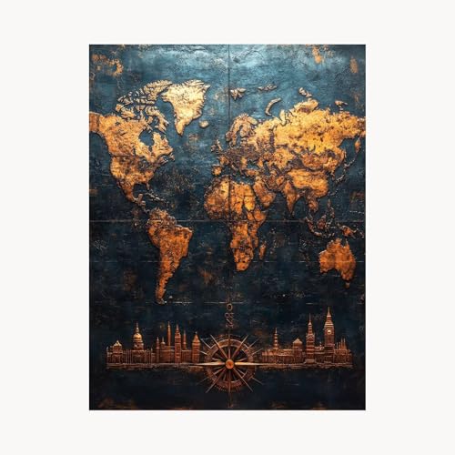 Malen Nach Zahlen Erwachsene Karte Malen Nach Zahlen Kinder Weltkarte, Basteln Erwachsene Leinwand Bilder 95x70cm, DIY Set mit Pinsel Acrylfarben Farbe Leinwand, Wanddeko Geschenke für Frauen FYH-2025 von FANLIGZU