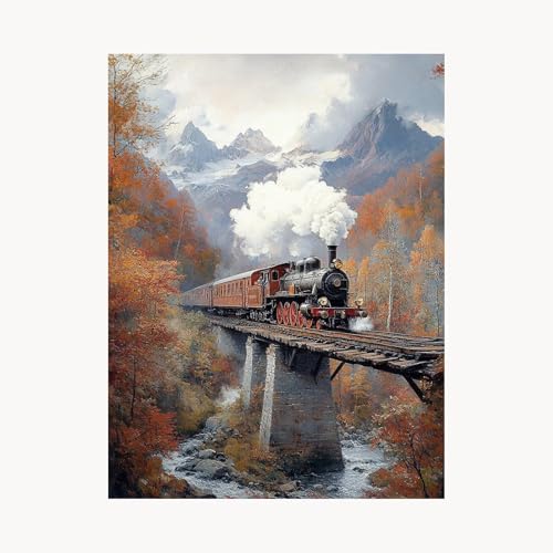 Malen Nach Zahlen Erwachsene Landschaft Malen Nach Zahlen Kinder Zug, Basteln Erwachsene Leinwand Bilder 70x50cm, DIY Set mit Pinsel Acrylfarben Farbe Leinwand, Wanddeko Geschenke für Frauen FYH-1657 von FANLIGZU