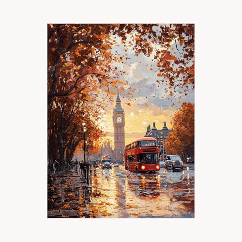 Malen Nach Zahlen Erwachsene London Malen Nach Zahlen Kinder Auto, Basteln Erwachsene Leinwand Bilder 80x60cm, DIY Set mit Pinsel Acrylfarben Farbe Leinwand, Zimmer Deko Geschenke für Frauen FYH-3231 von FANLIGZU