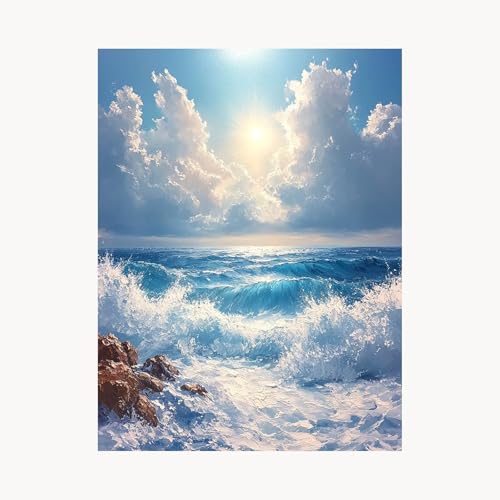 Malen Nach Zahlen Erwachsene Meer Malen Nach Zahlen Kinder Wolke, Basteln Erwachsene Leinwand Bilder 95x70cm,DIY Set mit Pinsel Acrylfarben Farbe Leinwand für Zimmer Deko Geschenke für Frauen FYH-6600 von FANLIGZU