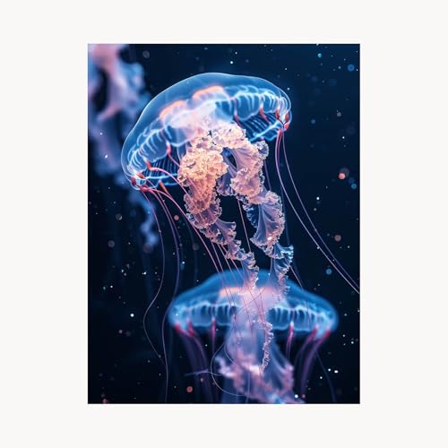 Malen Nach Zahlen Erwachsene Qualle Malen Nach Zahlen Kinder Tier, Basteln Erwachsene Leinwand Bilder 80x60cm, DIY Set mit Pinsel Acrylfarben Farbe Leinwand, Zimmer Deko Geschenke für Frauen FYH-7867 von FANLIGZU
