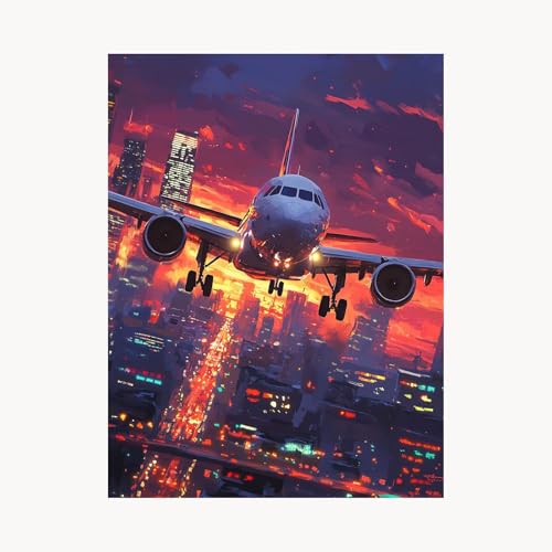 Malen Nach Zahlen Erwachsene Stadt Malen Nach Zahlen Kinder Flugzeug, Basteln Erwachsene Leinwand Bilder 110x80cm, DIY Set mit Pinsel Acrylfarben Farbe Leinwand, Wanddeko Geschenke für Frauen FYH-7028 von FANLIGZU