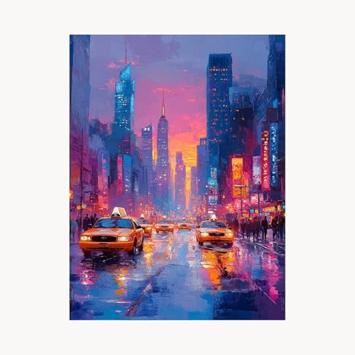 Malen Nach Zahlen Erwachsene Stadt Malen Nach Zahlen Kinder Nachtansicht, Basteln Erwachsene Leinwand Bilder 55 x 40cm, DIY Set mit Pinsel Acrylfarben Farbe Leinwand, Geschenke für Frauen FYH-2217 von FANLIGZU