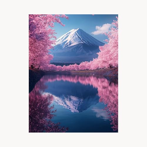 Malen Nach Zahlen Erwachsene Vulkan Fuji Malen Nach Zahlen Kinder Kirschblüten, Basteln Erwachsene Leinwand Bilder 95x70 cm,DIY Set mit Pinsel Acrylfarben Farbe Leinwand, Geschenke für Frauen FYH-4806 von FANLIGZU